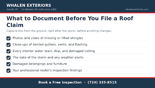 Checklist of what to document before filing a roof insurance claim