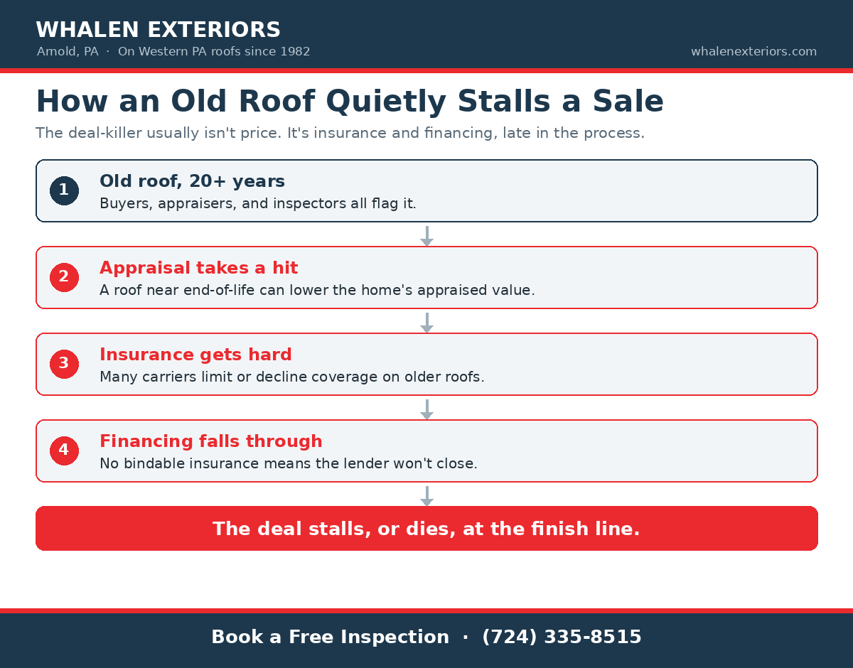 How an old roof stalls a home sale through appraisal, insurance, and financing